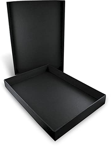 Honsell 81330 - Caja de almacenamiento negra con tapa para formato DIN A5, dimensiones interiores aprox. 23,0 x 16,0 x 3,5 cm, caja robusta de cartón negro con superficie satinada