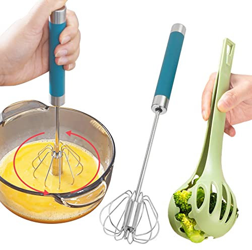Whisk Egg Cake Flour Kitchen Aid Beater Blender Whisks Stirrer Whisps Manual Push and Egg Separator Tongs, 2 Pack