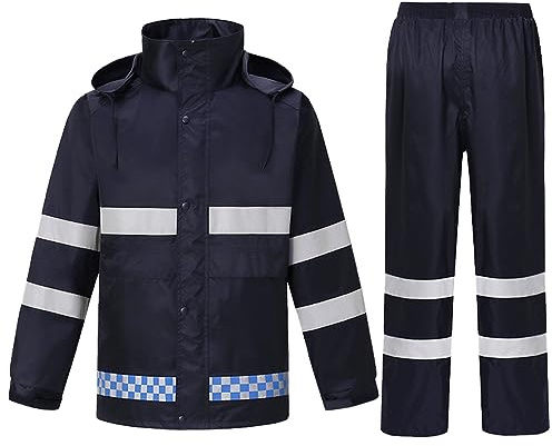Btmpmcs Hombres Traje de Lluvia 2 Piezas Impermeable Conjunto de Chaqueta y Pantalón con Tira Reflectante Segura Chaqueta de Ciclismo con Capucha Impermeable de Adulto Classic