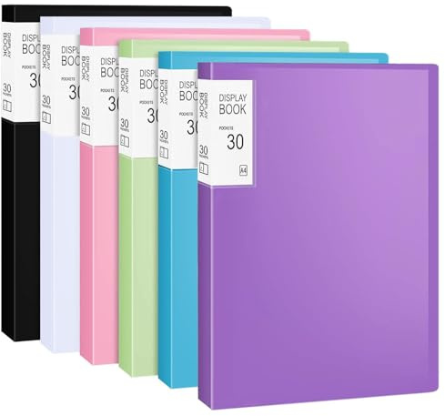 Goysen 6 Pack A4 Display Book 30 Pockets, A4 Display Folder with Plastic Sleeves, Presentation Document Folder for Individuals, Schools, and Offices (6 Colours)