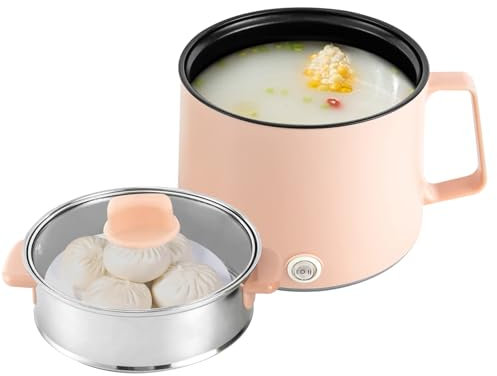 1.7L Elektrischer Hot Pot Topf mit Dampfgarer 600W Tragbare Multifunktionaler Wokpfanne mit Dampfer-Glasdeckel Doppelter Leistungssteuerung für Home Office Dorm Camping