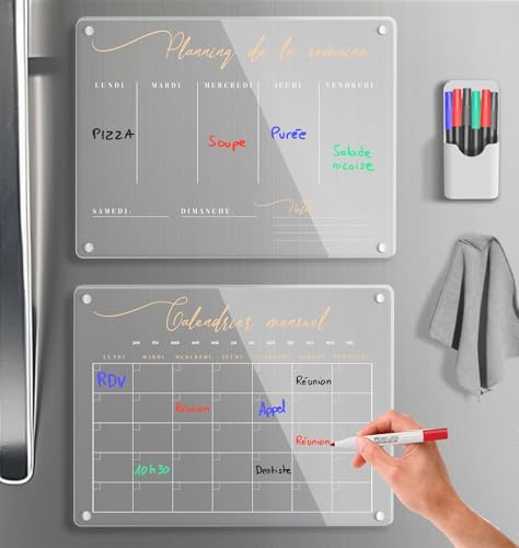 SKYCROO® Calendrier Magnetique Frigo en Français Tableau Planning Frigo x2