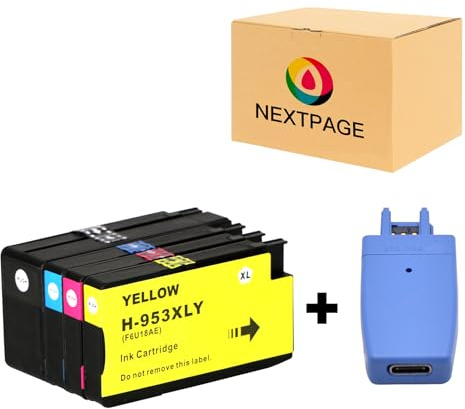 Nextpage 953XL Multipack Druckerpatronen 953 kompatibel für Hp OfficeJet Pro 7720 7730 7740 8210 8218 8710 8715 8718 8720 8725 8728 8730 8740 Drucker (4er Pack) mit 1 Stück 953XL Chip Upgrade Gerät