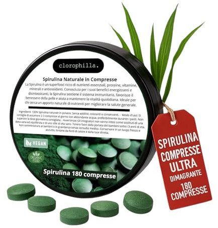 Spirulina Compresse [180 COMPRESSE] Spirulina Bio - Integratore Difese Immunitarie, Integratori Stanchezza - 100% Naturale