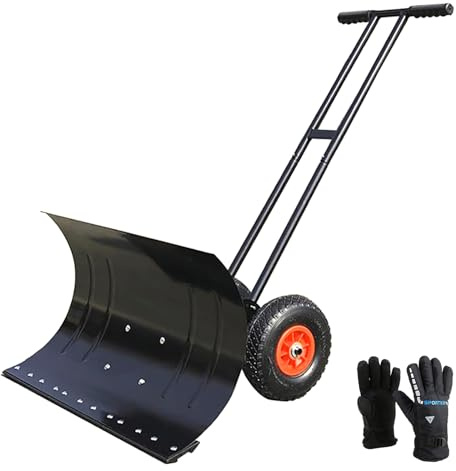 Pala da neve manuale con ruote, telaio staccabile, angoli regolabili della maniglia per una facile rimozione della neve da giardino e prato