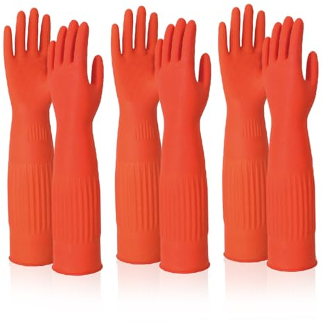 Guantes de Lavado 3 Pares 15 Pulgadas de Longitud del Codo Guantes de Limpieza de Látex Antideslizantes Protector Elástico Agradable para la Piel para Limpiar el Hogar, la Cocina, el Baño, Plato d