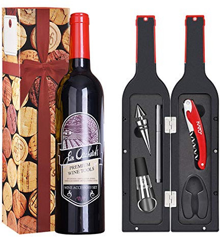 Kato Set de Regalo de Vino - Juego de abridor de Vino Kit de Accesorios de sacacorchos de Vino con Pegatina de Bebida, 5 Piezas día de San Valentín Regalos de Boda Inauguración