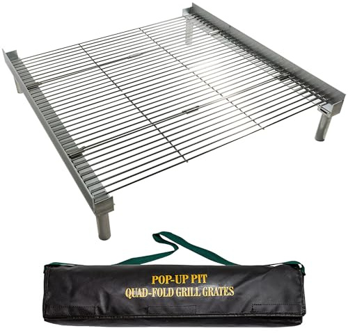 Fireside Outdoor Pop-Up Fire Pit Grill Grates - Folding Campfire Grill Grate Over Fire Pit Grate, Portable BBQ Grills, Camping Cooking, Camping Essentials, Outdoor Cooking - Quad-Fold Grates