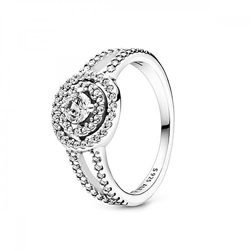 Pandora Timeless Anillo con doble halo centelleante de plata de ley con circonitas cúbicas transparentes, talla 52