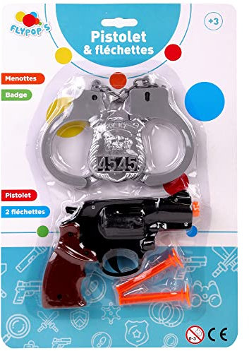FLYPOP'S - Set de Policía - Accesorios de Disfraz - 183406 - Negro - Plástico - Policía - Juguete para Niños - Carnaval - Disfraz - 14 cm x 9,5 cm - A Partir de 3 años