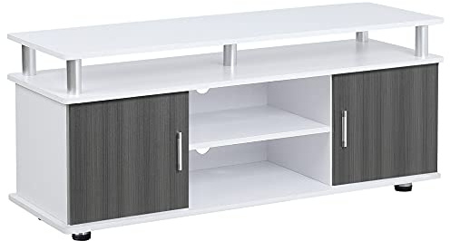 HOMCOM TV Cabinet Unit for TVs up to 50'' with Storage Shelf and Cupboards, Living Room Entertainment Center Media Console, Grey and White