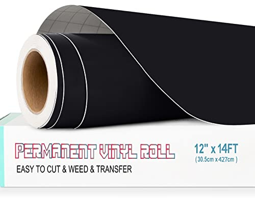Lya Vinyl Matte Black 12 x 14FT Permanent Vinyl Roll for Cricut, Silhouette Cameo, Indoor/Outdoor Use, Glass, Metal, Wood, Mirror