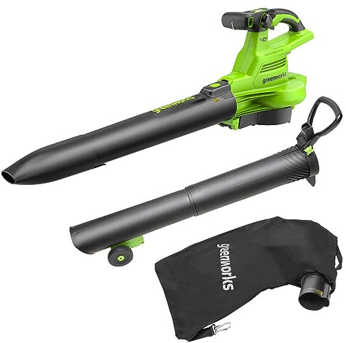 Greenworks GD40BVII Aspiradora inalámbrica de soplado de Hojas con Motor sin escobillas, 370 km/h, 14,17 m³/min, Bolsa de mantillo de 45 L sin batería de 40 V y Cargador, 3 años de garantía
