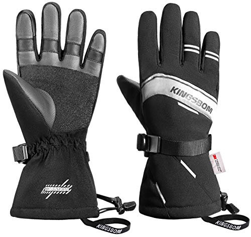 KINGSBOM Wasserdicht Ski- und Schnee-Handschuhe, 3M Thinsulate Winter Warm Touchscreen Snowboard Handschuhe für Herren & Damen - Schwarz(M)