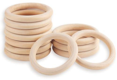 12 Pezzi Anelli in Legno Naturale, Cerchio per Decorazioni Artigianato, Creazione Gioielli, Connettori Pendenti Fai da Te - 80mm