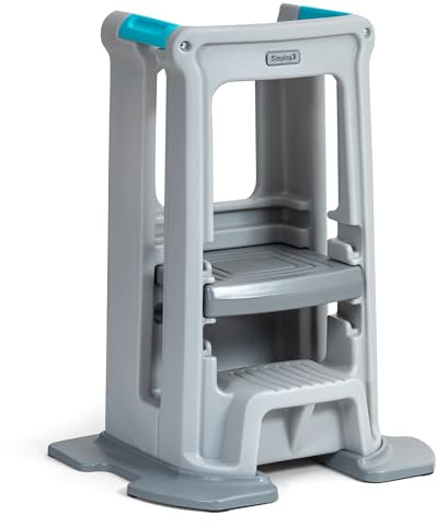Simplay3 Toddler Tower Montessori Standing Kitchen Step Stool with Sturdy Stabilizing Base and Adjustable Platform, 20.5 D x 26 W x 34.5 H, Ages 18 Months to 5 Years, Gray