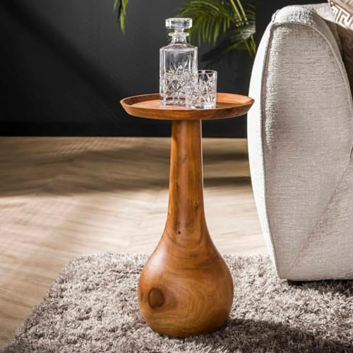 RINGO-Living Couch Beistelltisch Maija 59 cm aus Akazienholz, moderner Beistelltisch Sofa, Beistelltisch Bett mit dunkler Naturholz Tischplatte Massivholz, Natur Laptop Couchtisch Echtholz Wohnzimmer