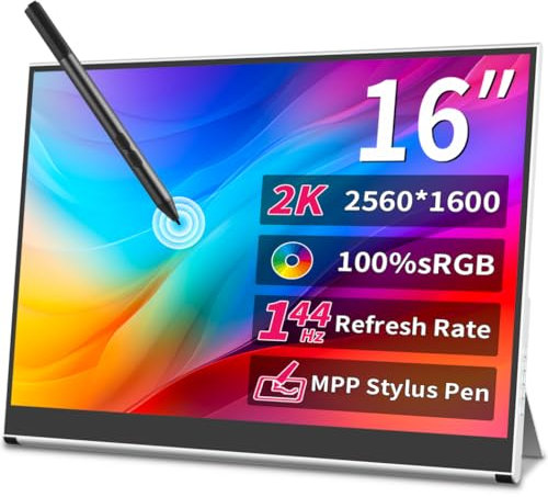Magedok 16 Inch 2K Portable Monitor Touchscreen,144hz Gaming Monitor- MPP Stylus Pen Support - HDR,1MS, 100% sRGB,IPS-VESA-Anti-Glare Eye Care Mobile Display for Laptop Mini PC Mac Game Console NUC