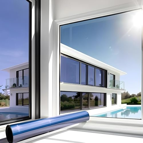 Marapon® Spegelfolie, insynsskydd för fönster (90 x 200 cm), fönsterfilm, solskydd på utsidan utan rester, spegelfilm, solskyddsfilm, för mörka takfönster