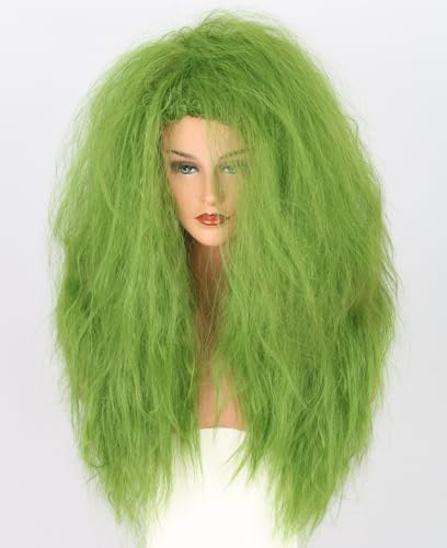 LeMarnia Damen Lange lockige Perücke Grüne Hexe Perücke Halloween Kostüm Perücke