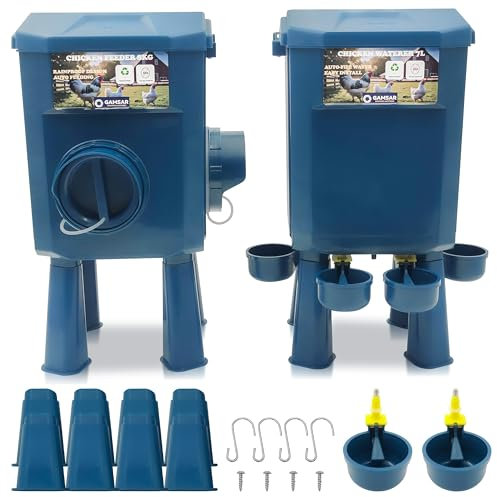 Futterautomat und Tränke für Hühner 8KG/7L – Rattensicher, Automatische Ventilsteuerung, Anti-Cyanobakterien, Ideal für Hobbyhalter und Kleinfarmen, Lange Autonomie, Weniger Nachfüllen