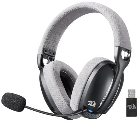 Redragon H878 3-Modus Kabelloses Gaming-Headset mit Blauer Beleuchtung – Leichtgewichtig – 7.1 Surround Sound – 40-mm-Treiber, Abnehmbares Mikrofon – für PC, PS5/4/3, Switch, Mobilgerät, Schwarz&Grau
