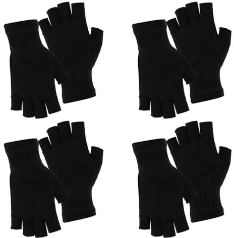 Fingerlose Handschuhe Unisex Baumwollstrick für Winter - 4 Paare Schwarze Handschuhe für Herren Damen, Geeignet zum Tippen, Arbeit und Fahren