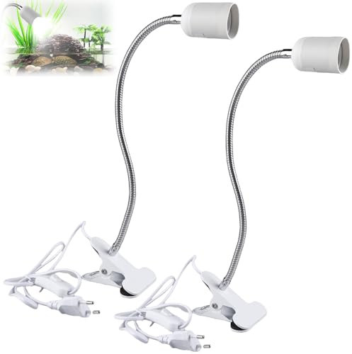 GAOUTO 2 Stück Klemmleuchte: LED-Lampenfassung E27, Klemmlampe mit Schwanenhals und Schalter, Klemmlampe 360° Einstellbar Flexiblem Schwanenhals für Lesen Innen Beleuchtung, Bett Nachtlesen (Weiß)