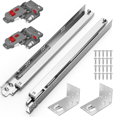 Chibery 12 15 18 21 Inch Undermount Soft Close Drawer Slides, Full Extension 3D Locking Device, Rear Mount Brackets, Concealed Bottom Mount Rails for face Frame Cabinet, 100 LB（18 inch, 1 Pair）