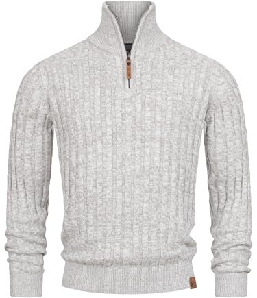 Indicode Herren INHector Strickpullover mit Stehkragen und Reißverschluss | Herren-Pulli Pullover Offwhite M
