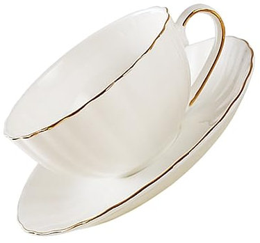 Genérico 1Juego Tazas de Café de Porcelana de Blanca con Plato Dorado para Espresso y Latte Set Práctico para Hogar y Cafeterías