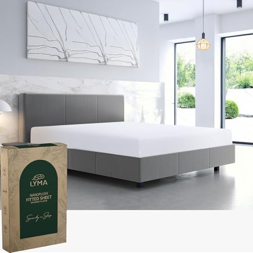 LYMA Bedding Fitted Sheet Small Double, Deep Pocket 35CM, OEKO-TEX Certified, Ultra Soft Nanoplush Double Brushed Quick Dry, Shrink Wrinkle & Fade Resistant, Easy Care Elastic Bottom Sheet (White)