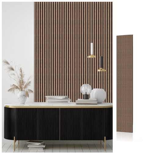 AKK-STAVE Akustikpaneele Holz 240x60 cm (1er-Set 1,44 m²) - Akustik Paneele & Holzpaneele Wand für Schallschutz | 3D Paneele Wand als Wandverkleidung Innen | Schallabsorber für Wohnzimmer(4# Walnuss)
