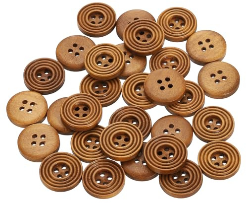sourcing map 30pcs 28L DIY Sewing Buttons 11/16(18mm) Wooden Round Flat 4-Hole Craft Replacement Buttons for Sewing Clothing Handmade Crafts, Light Brown