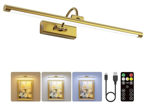 Craftersmark 24 Picture Lights for Wall with 8000mAh Battery - Brass Operated Wireless Wall Art Light with Remote Control for Large Portrait & Paintings Art