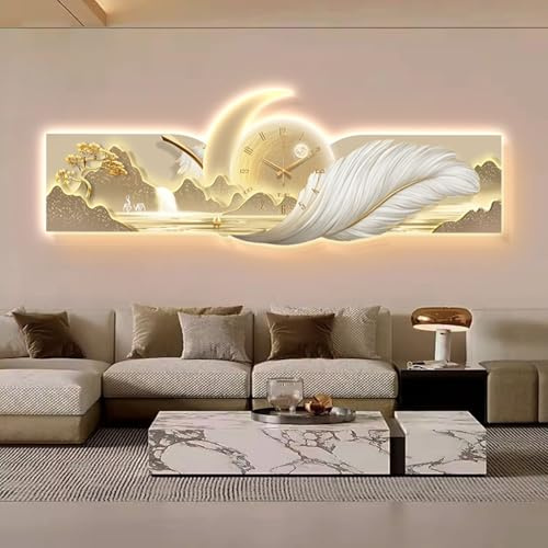 Tqertrtfxa Decorazioni da Parete 3D Plug-in,Sculture a LED,Arte murale con luci Calde,Quadro Luminoso a Piume, Quadro Decorativo per Camera Letto Principale(A,100cm/39.4in)