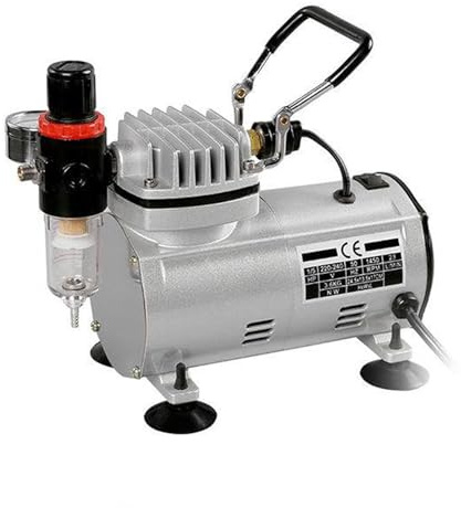 HSRG Airbrush-kompressor med kylfläkt, 1/5 HP bärbar tyst airbrushkompressor, bärbar pump, med regulator, mätare, vattenfälla för airbrushfärg