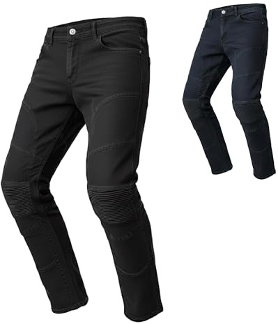 STORM Jeans Moto Uomo e Donna con Protezioni CE, Pantaloni Biker in Denim con Kevlar, Taglio Unisex Elasticizzato (IT, Misura del girovita, 46, Regular, Regular, Signore Nere)