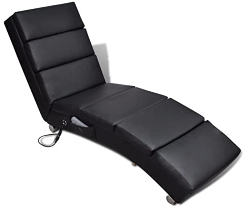 Traylux massage-schäslong svart konstläder ergonomisk relaxstol med 5 massagelägen 8 massagepunkter och värmefunktion för vardagsrum kontor wellness och avkoppling