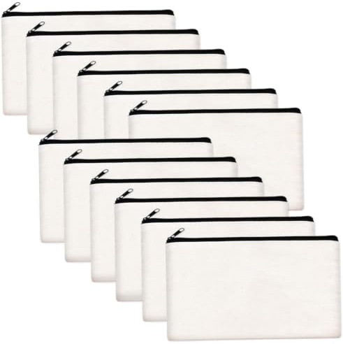Tom kanvasväska med dragkedja påse sminkväskor, tomma canvasväskor för hantverk – 12-pack gör-det-själv dragkedja påse bulk, 20 cm oavslutad sminkväska för anpassad målning, värmeöverföring
