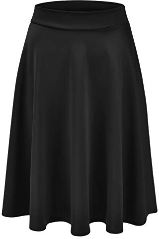 EIMIN Women's Basic Versatile Stretchy Flared Casual Midi Skater Skirt Black 1XL