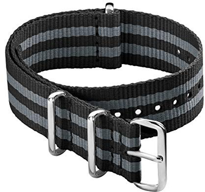 Archer Watch Straps - Klassische NATO Nylon Uhrenarmbänder (Schwarz/Grau, 18mm)
