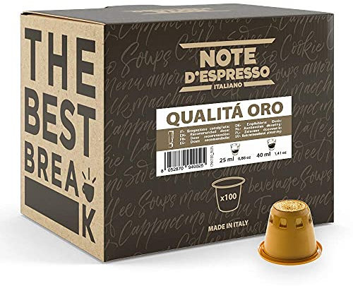 Note D'Espresso Caffè Qualità Oro, Capsule Compatibili Soltanto con Sistema NESPRESSO, 100 Caps