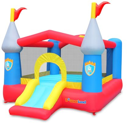 Bounceland Bounce House Castle with Basketball Hoop Inflatable Bouncer, Fun Slide, Safe Entrance Opening, UL Certified Strong Blower Included, 12 ft x 9 ft x 7 ft H