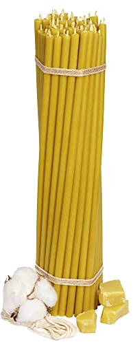 Diveevo Kirchliche Bienenwachskerzen №40 - Bernstein 50 Stk. I hochwertige Ritualkerzen L-26,5 cm Ø-7,15 mm I 120 Min Brenndauer in honiggelb I 500 g dünne Kerzen tropf- und rauchfrei