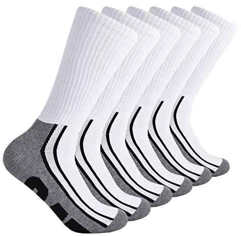 Caterpillar Men's 6-Pack Half Cushioned Crew Socks, White Logo, Large