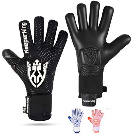 Keeperking Goalkeeper Gloves for Adults Football Gloves Men's Inner Seam Professional Grip 4 mm Secure Fit Unisex (6, E.Black Neg)
