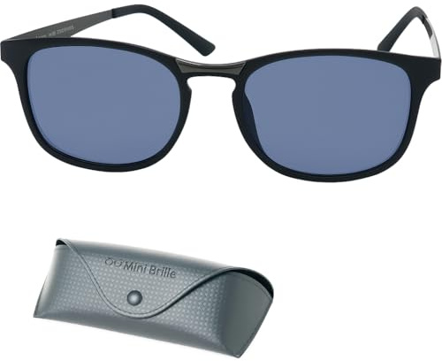 Mini Brille - Gafas de Sol de Lectura, Estuche incluye, Montura de Plástico Rectangular (Negra) con Patillas de Metal, Gafas de Sol Graduadas Hombree y Mujer +1.5 Dioptrías