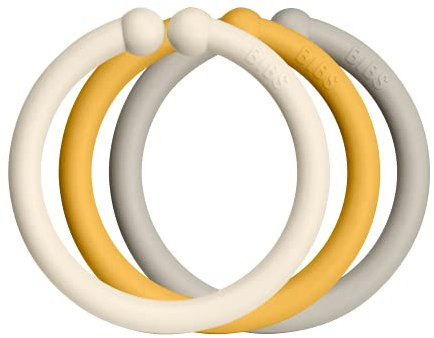 BIBS LOOPS 12er-Pack. BPA-frei. Lebensmittelecht. 100% frei von BPA, PVC und Phthalaten, Ivory/Honey Bee/Sand