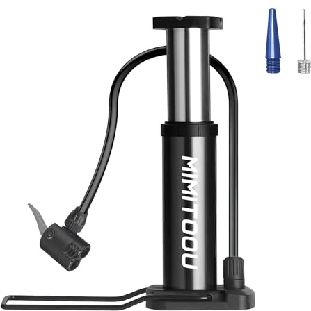 Bike Pump, Mini Bicycle Pump Portable Bike Floor Pump with Presta and Schrader Valves Aluminum Alloy Floor Bicycle Air Pump Compact Mini Bike Tire Pump, Extra Valve and Gas Needle for All Bike -Black